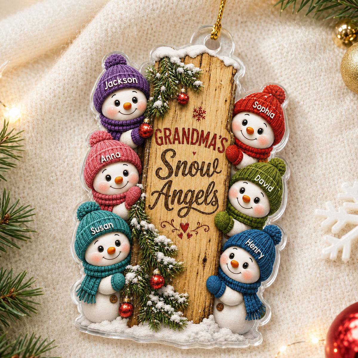 Grandma's Snow Angels - Personalized Acrylic Ornament - Christmas Gift for Grandma