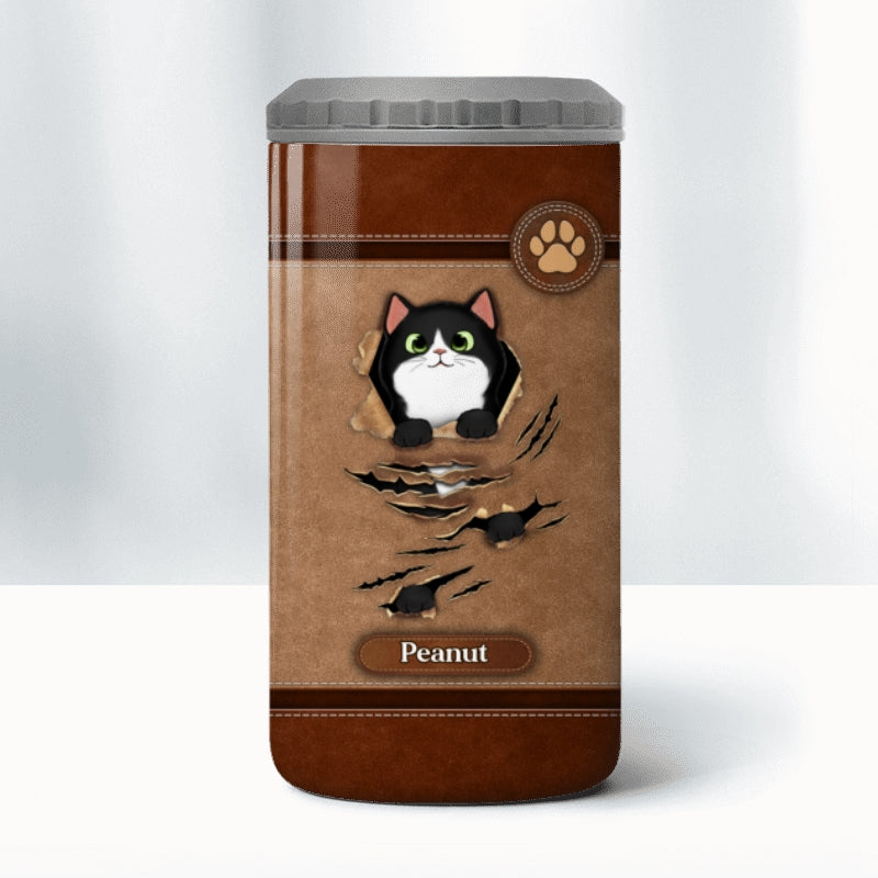 Scratching Fluffy Cats Leather Pattern Personalized 4 In 1 Can Cooler