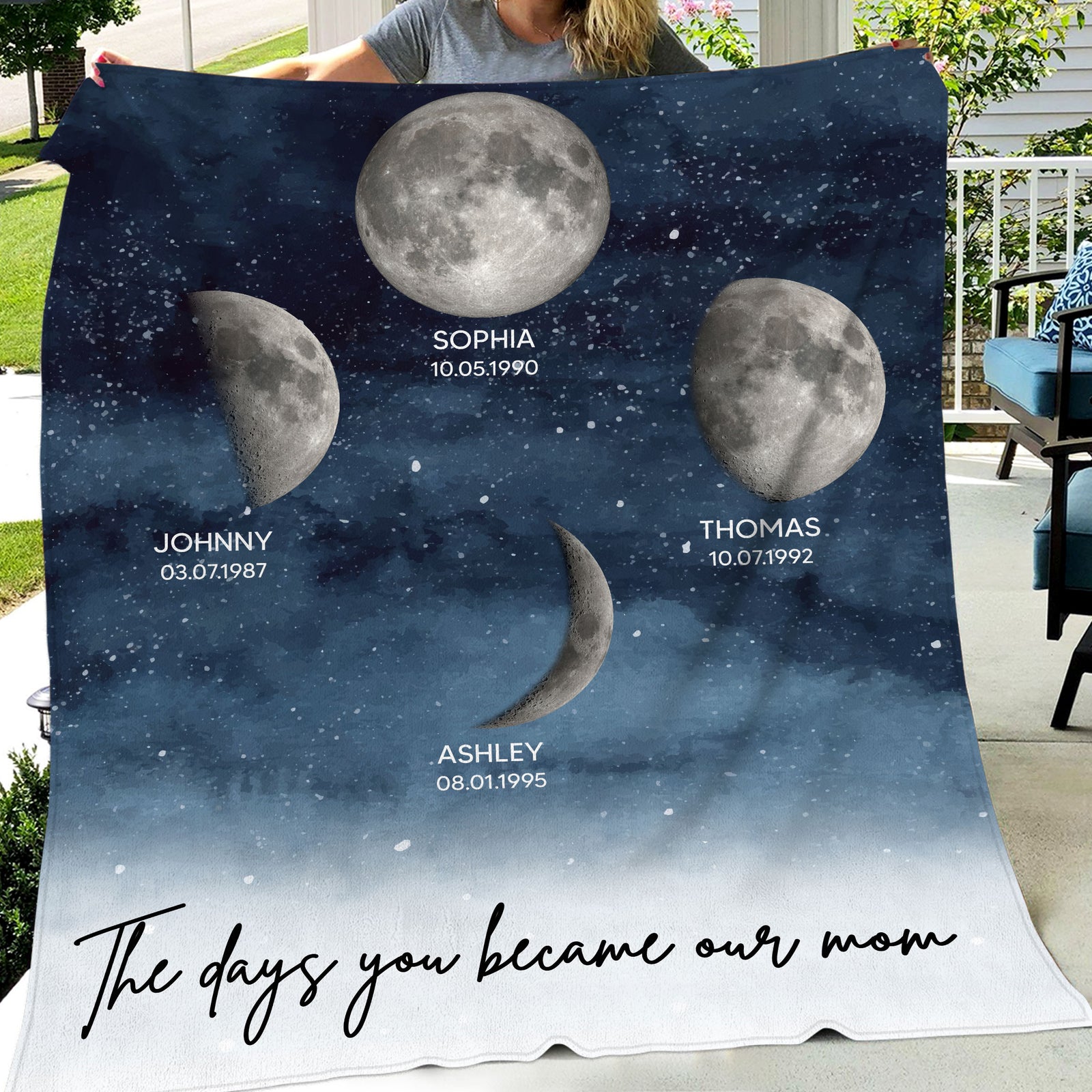Starry Night Custom Birthday Moon Phase The Day You Became Mom Personalized Blanket, Gift