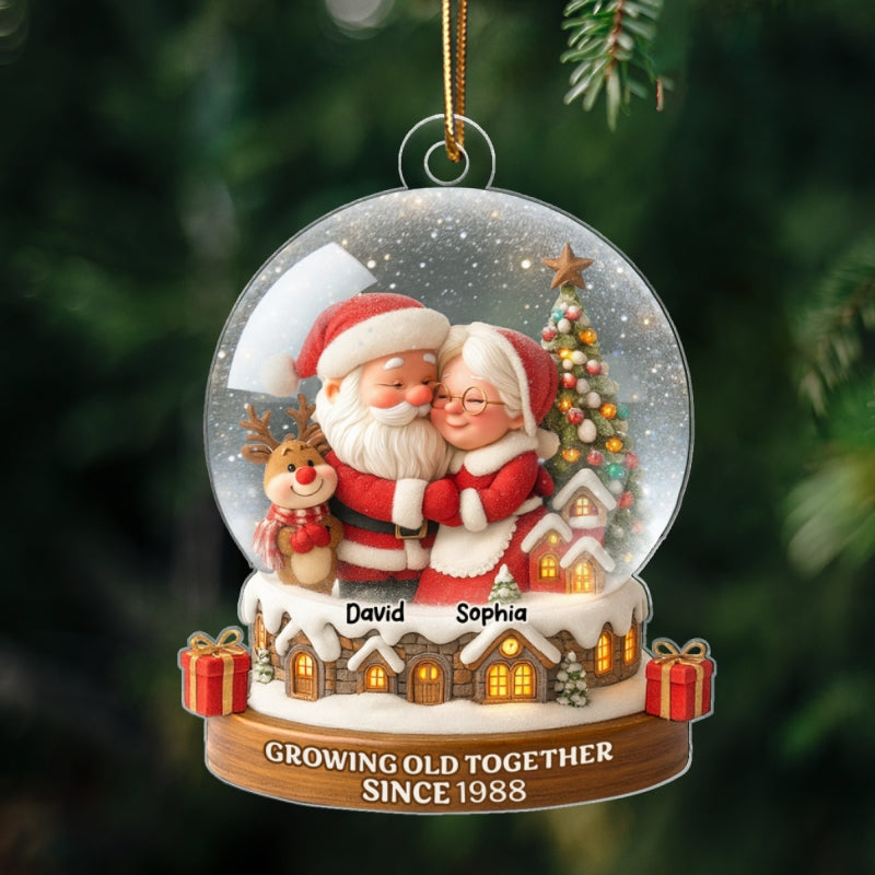 Snow Globe Santa Couple Growing Old Together Personalized Acrylic Ornament, 3D Effect, Christmas Gift for him, Gift for her