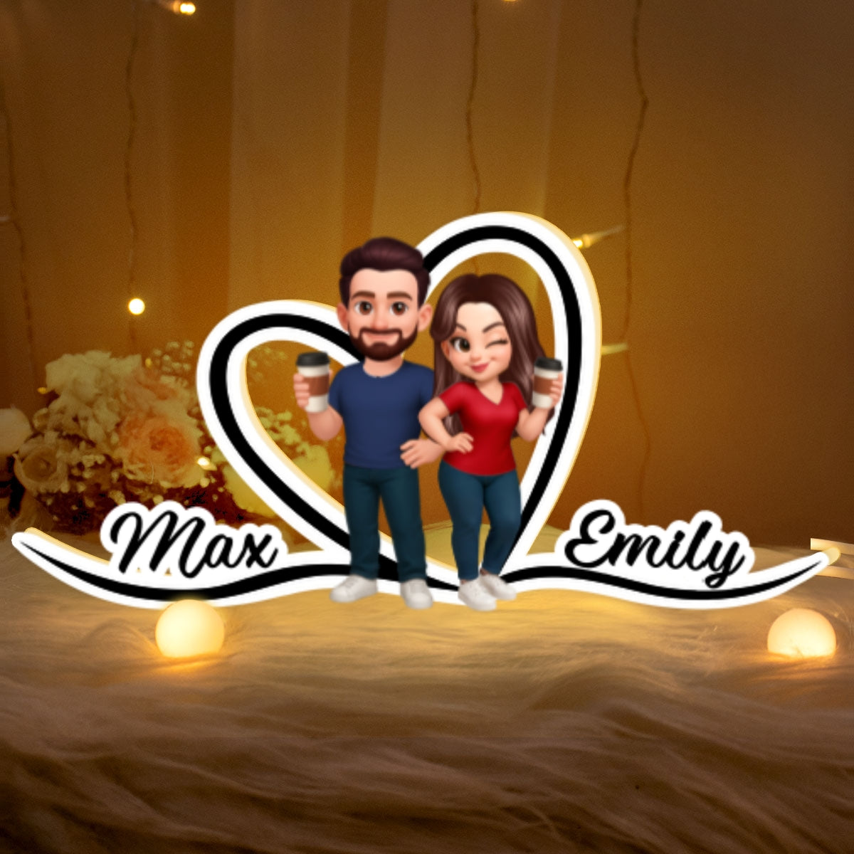 Couple Heart Names Personalized Light Box, Anniversary Gift for him, for her