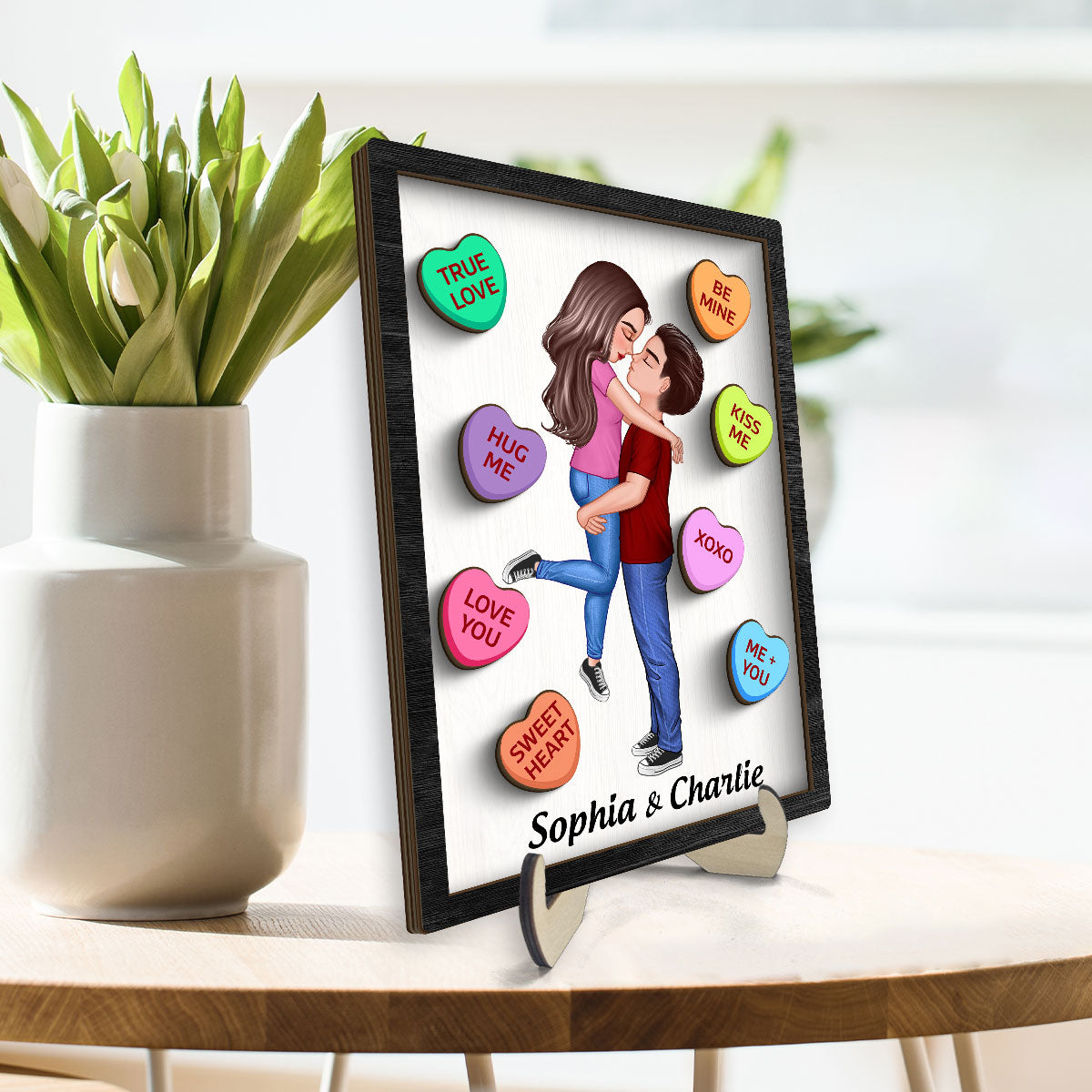 Couple Conversation Hearts Valentine‘s Day Gift Personalized 2-Layer Wooden Plaque
