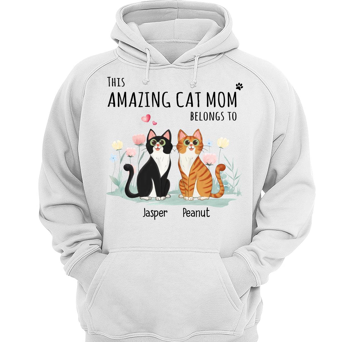 This Amazing Cat Mom Belongs To Cartoon Cat Sitting Flowers Personalized Shirt
