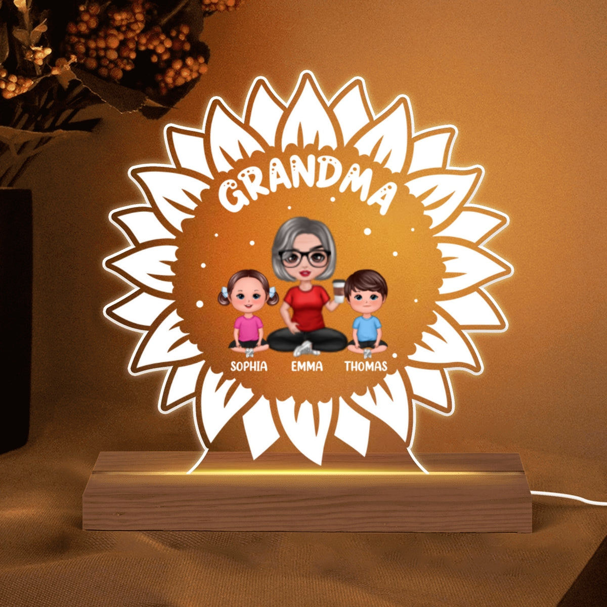 Sunflower Doll Grandma Grandkids Personalized Custom Shape LED Night Light