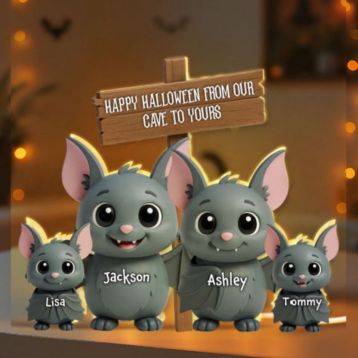 Bat Halloween Family Standing 3D Effect Personalized Light Box
