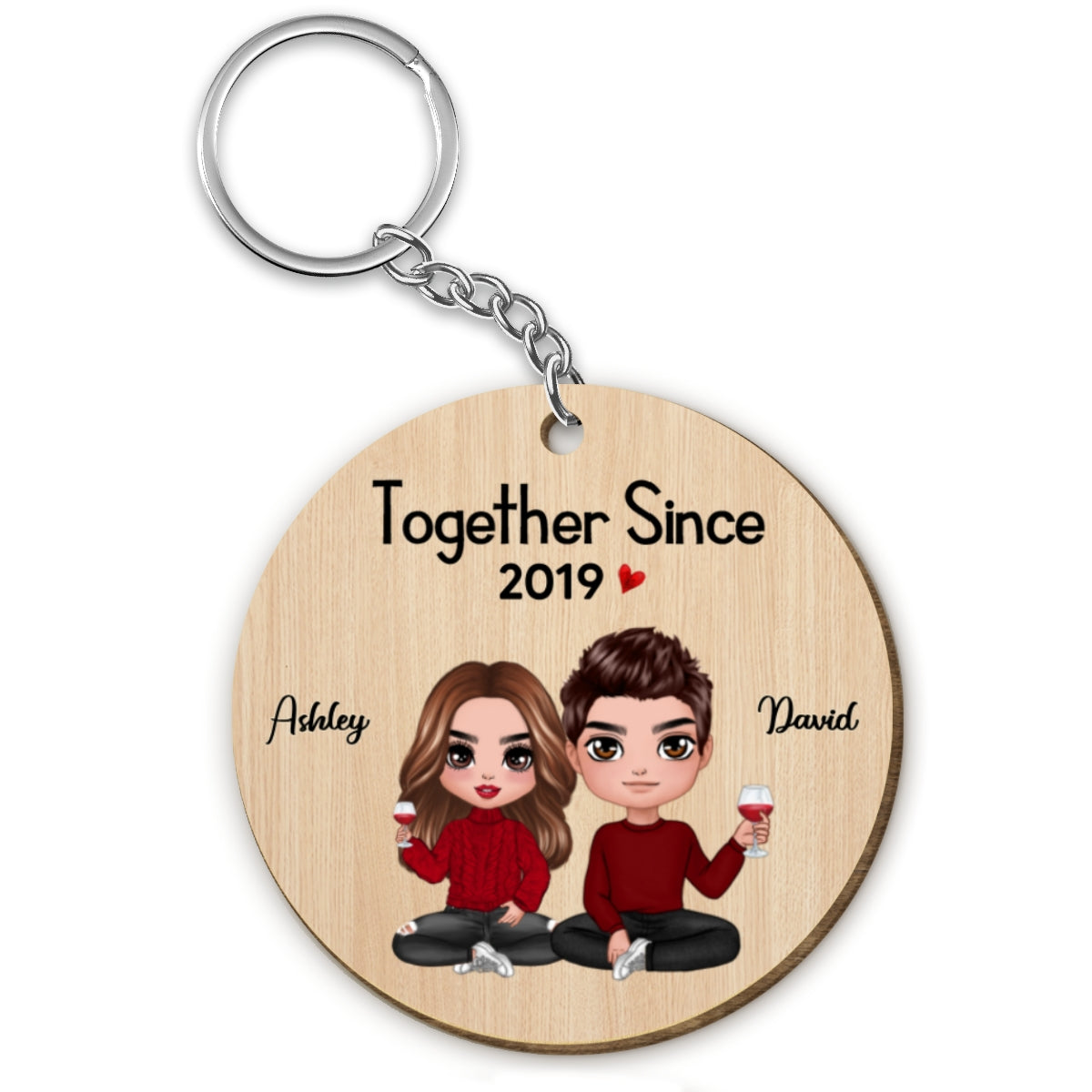 Doll Couple Sitting Together Since Gift For Him For Her Personalized Wooden Keychain