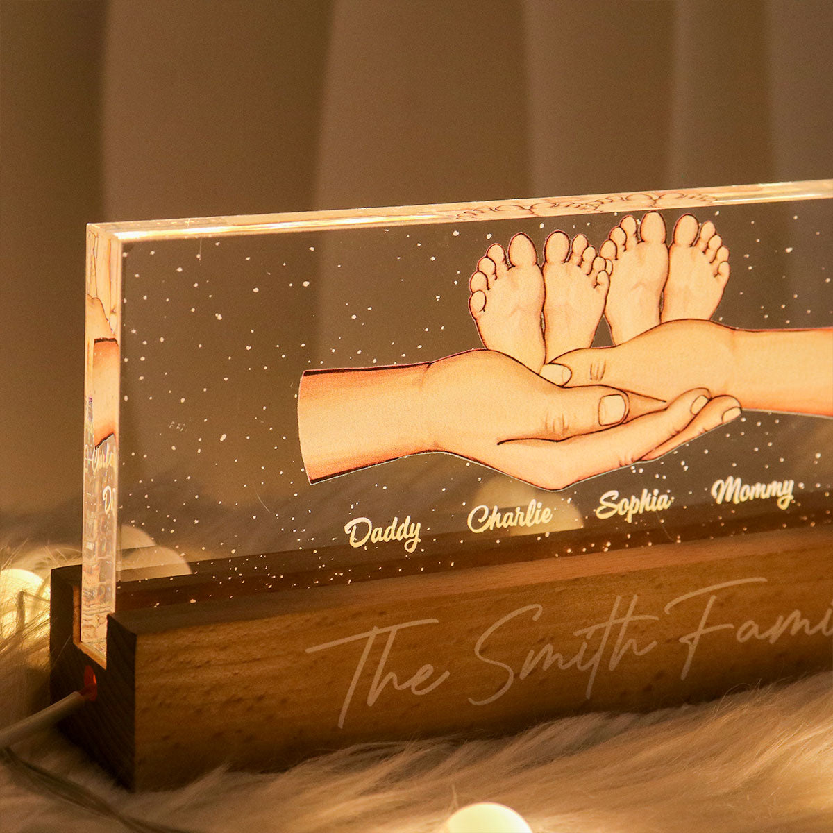 Family Parents Hands Kids Feet Personalized Acrylic LED Night Light