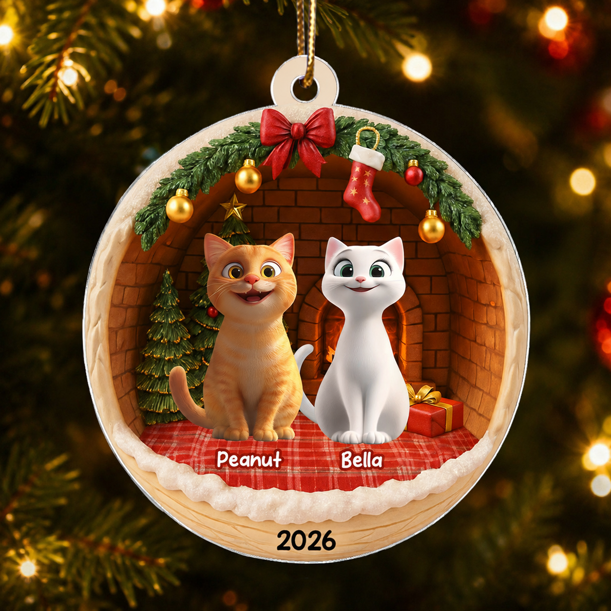 3D Effect Cozy Cat - Personalized Acrylic Ornament - Christmas Gift for Cat Lovers
