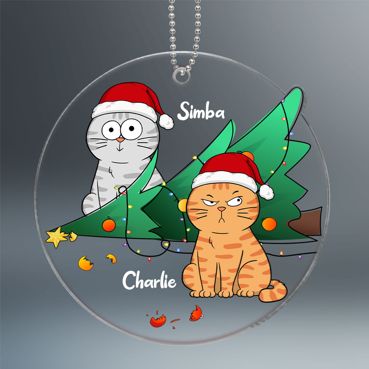 Naughty Cats Knocked Down Christmas Tree Personalized Acrylic Ornament