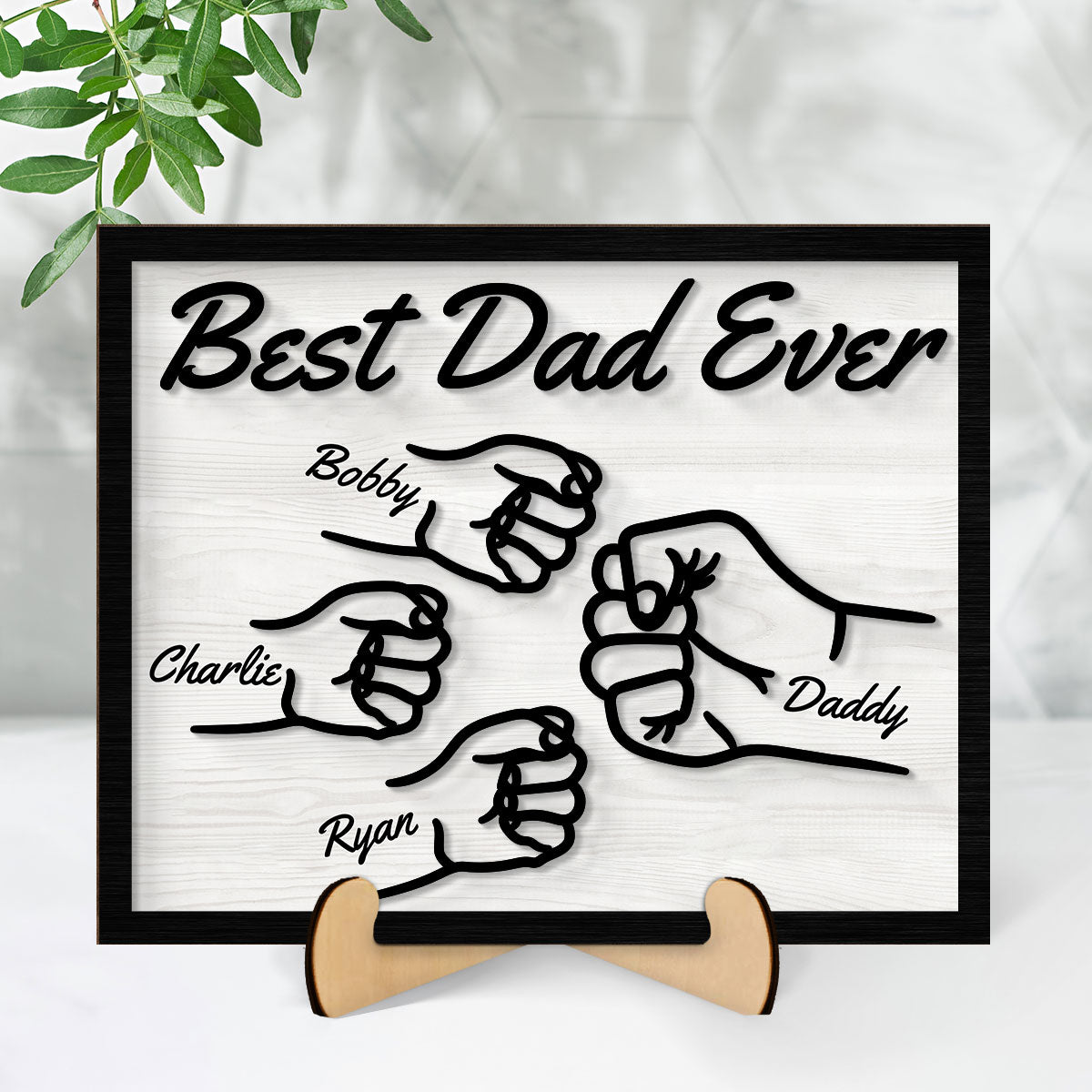 Best Dad Ever Fist Bump Personalized 2-Layer Wooden Plaque