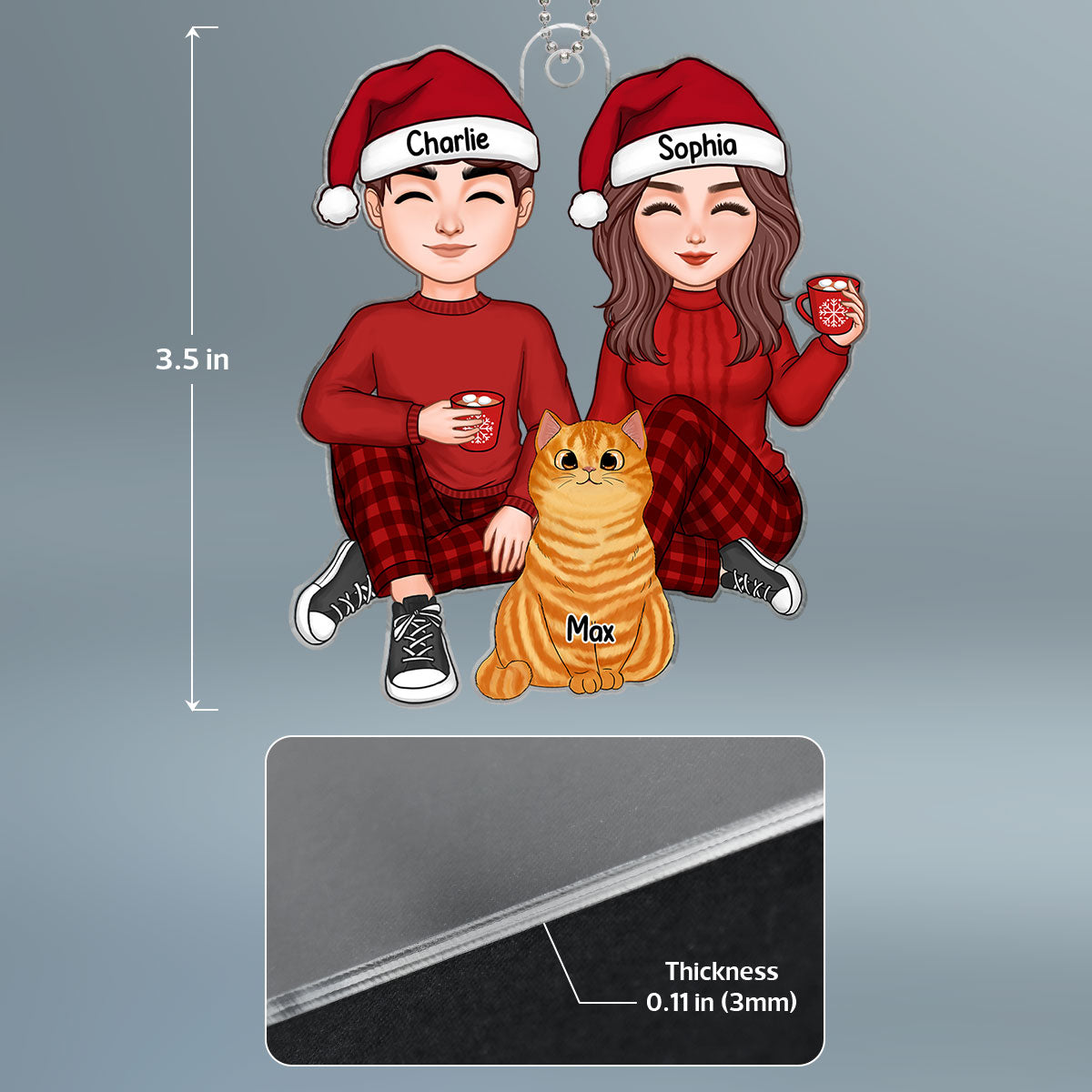 Cute Couple And Fluffy Cats You Me And The Cats Christmas Gift Personalized Acrylic Ornament
