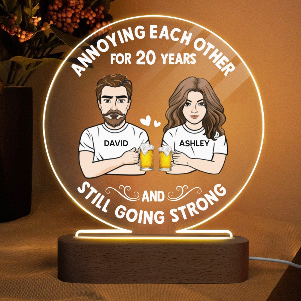 Annoying Each Other Couple Drinking Personalized Circle Acrylic Plaque With LED Night Light - Valentine‘s Day Gift - Anniversary Gift For Couple - Gift For Him - Gift For Her