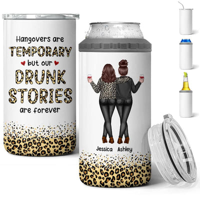 Back View Besties Sisters Leopard Gift Personalized 4 In 1 Can Cooler