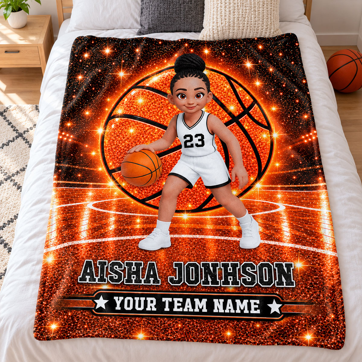 Basketball Girl Player Custom Name And Team Name - Personalized Fleece Blanket - Christmas Gift For American Basketball Players, Basketball Lovers, Granddaughter, Daughter