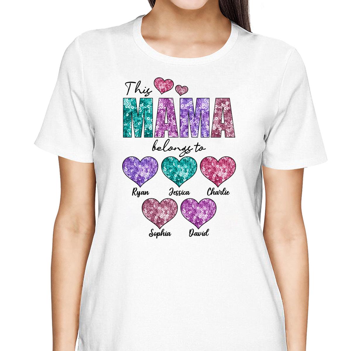 This Grandma Mom Belongs To Faux Sequin Hearts Personalized Shirt