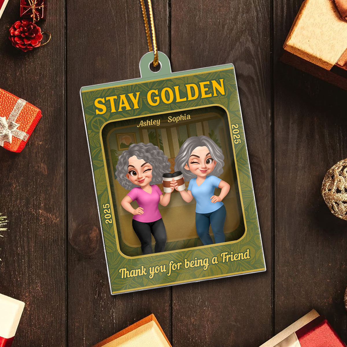 Old Besties Thank You For Being A Friend Retro Toy Box Style - Personalized Acrylic Ornament - Christmas Gift For Best Friends