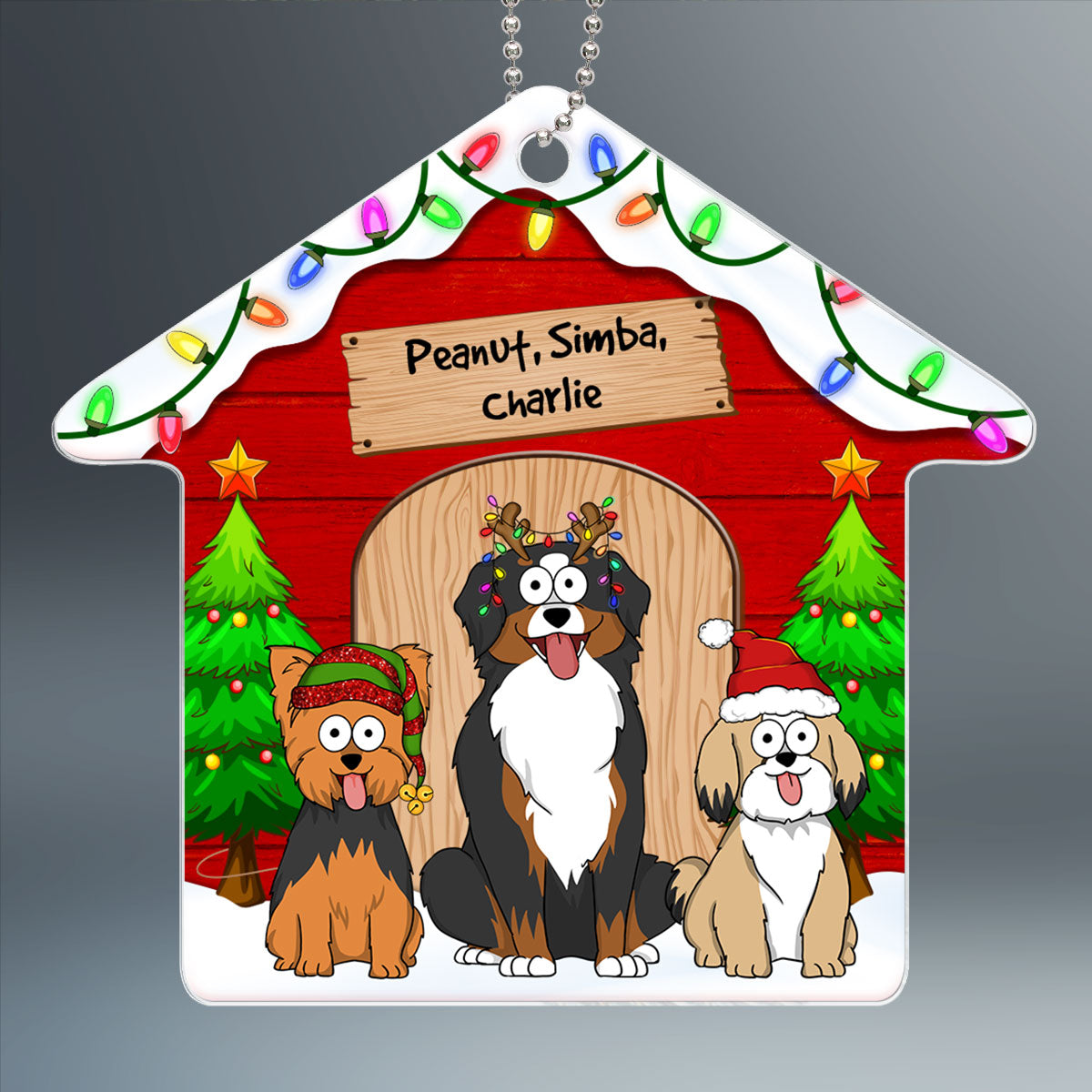 Funny Dogs Cartoon House Personalized Christmas Acrylic Ornament
