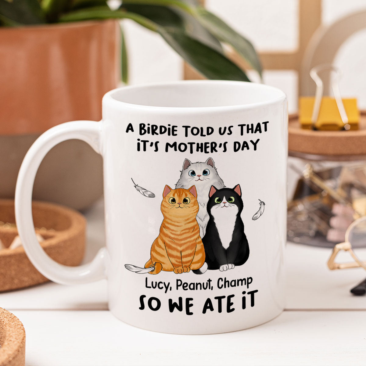 A Little Birdie Told Me Cute Cartoon Cats Personalized Mug, Perfect 2025 Gift For Cat Mom
