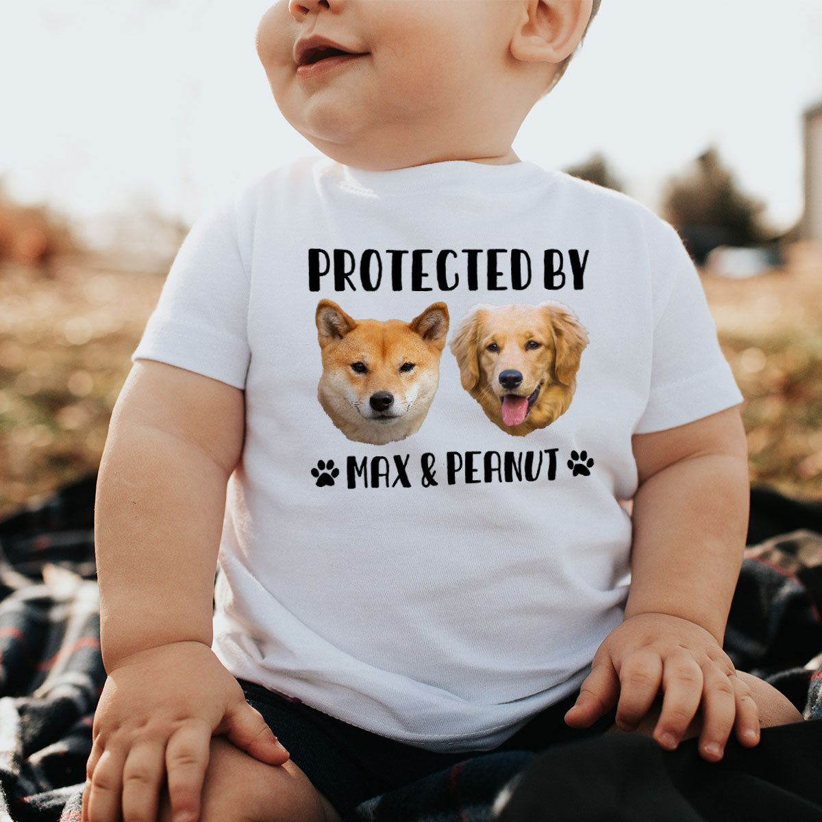 Upload Photo Protected By Pets Personalized Baby Onesie Baby Shirt