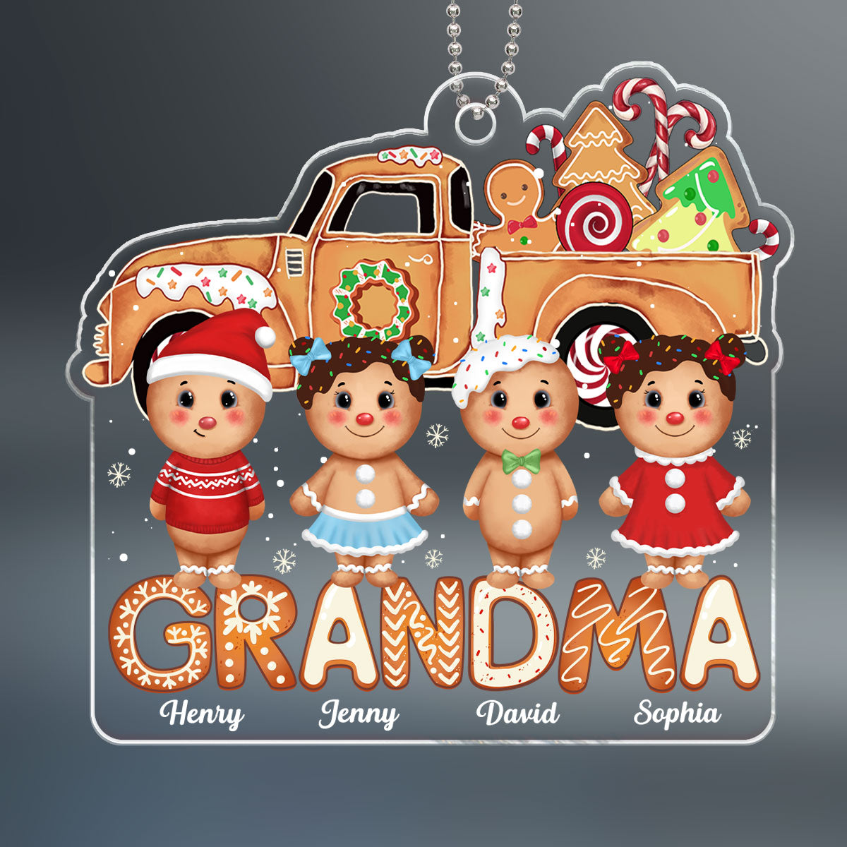 Grandma Christmas Truck Gingerbread Kids Personalized Acrylic Ornament