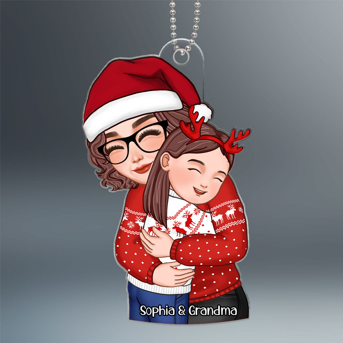 Christmas Cute Grandma Hugging Kid Gift For Granddaughter Grandson Grandchildren Personalized Acrylic Ornament