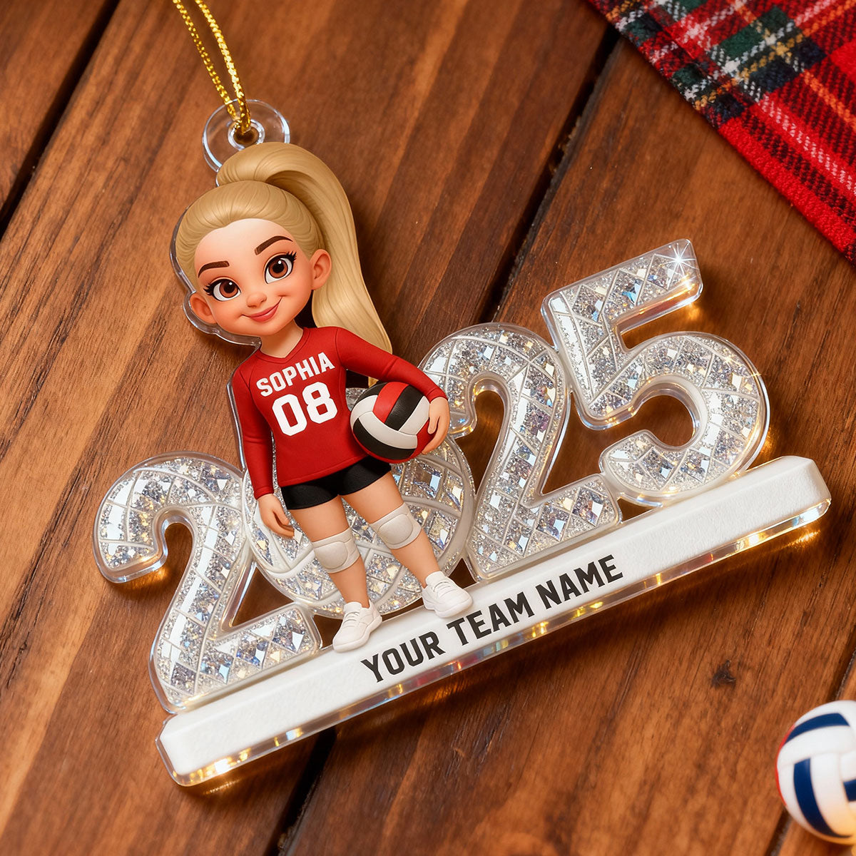 3D Effect Christmas Volleyball Player Keepsake - Personalized Acrylic Ornament - Gift For Volleyball Lovers, School Volleyball Team