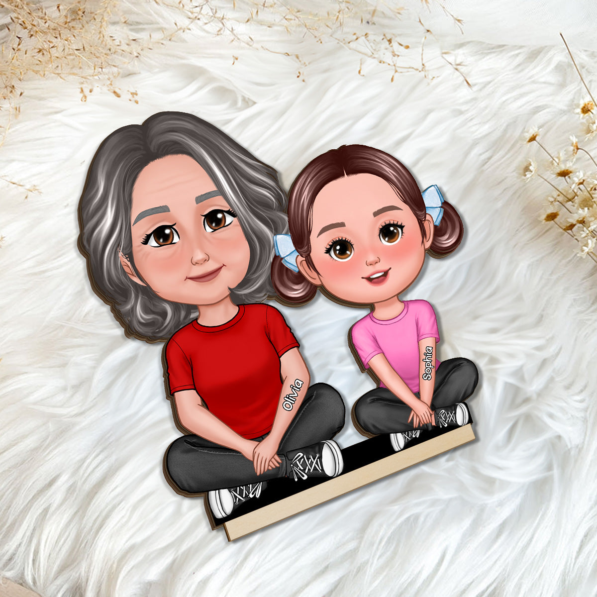 Grandma & Grandkid Crossed Legs Home Decor Gift For Grandma Personalized Standing Wooden Plaque