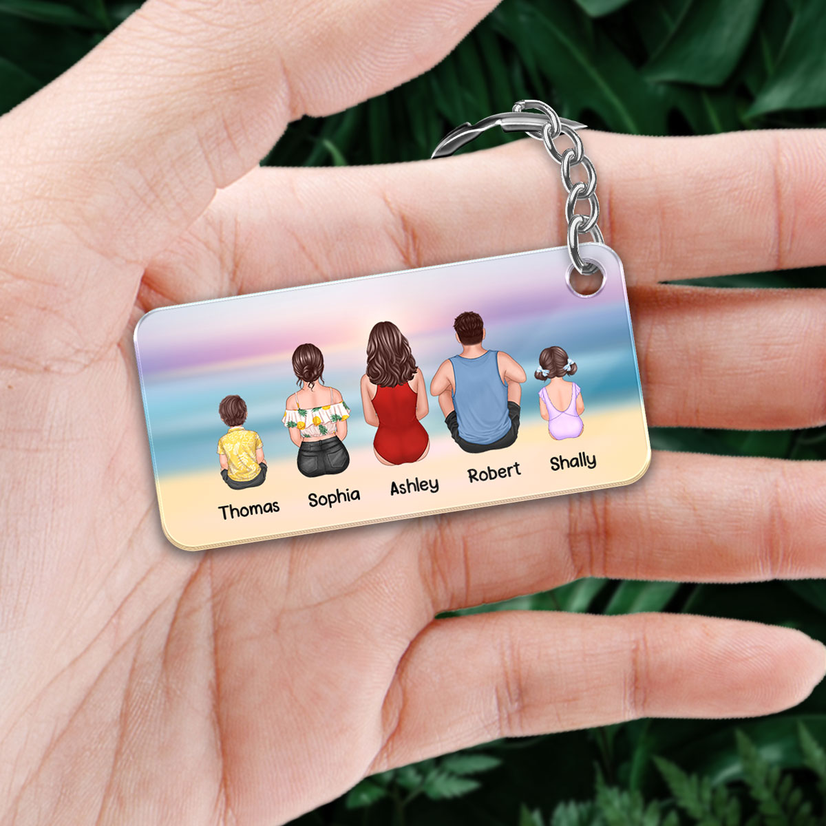 Mom We Love You Summer Vibe Back View Woman Kid Dog Cat Personalized Acrylic Keychain