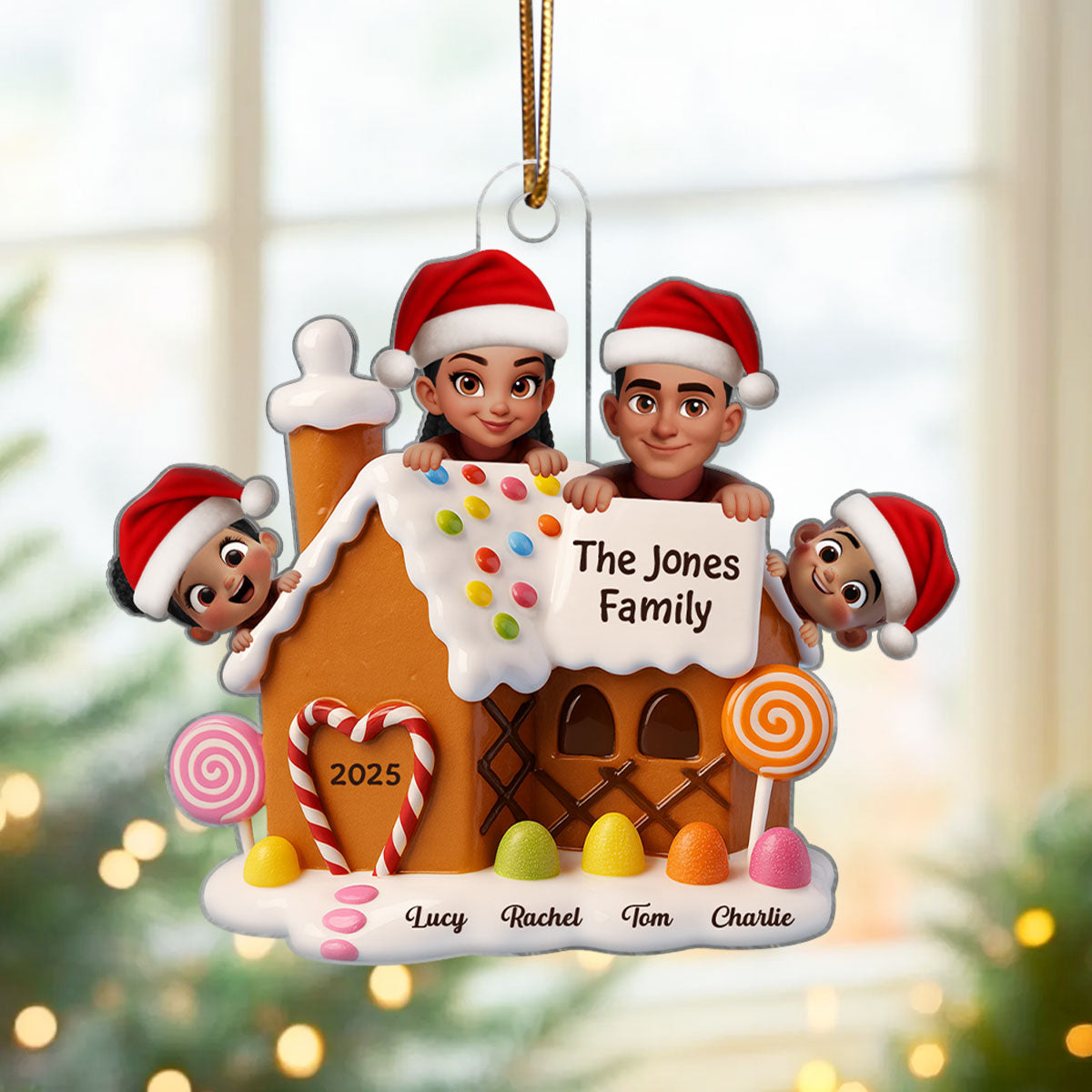 Gingerbread House Family Personalized Acrylic Ornament, Christmas Gift for Husband, Wife, Kid
