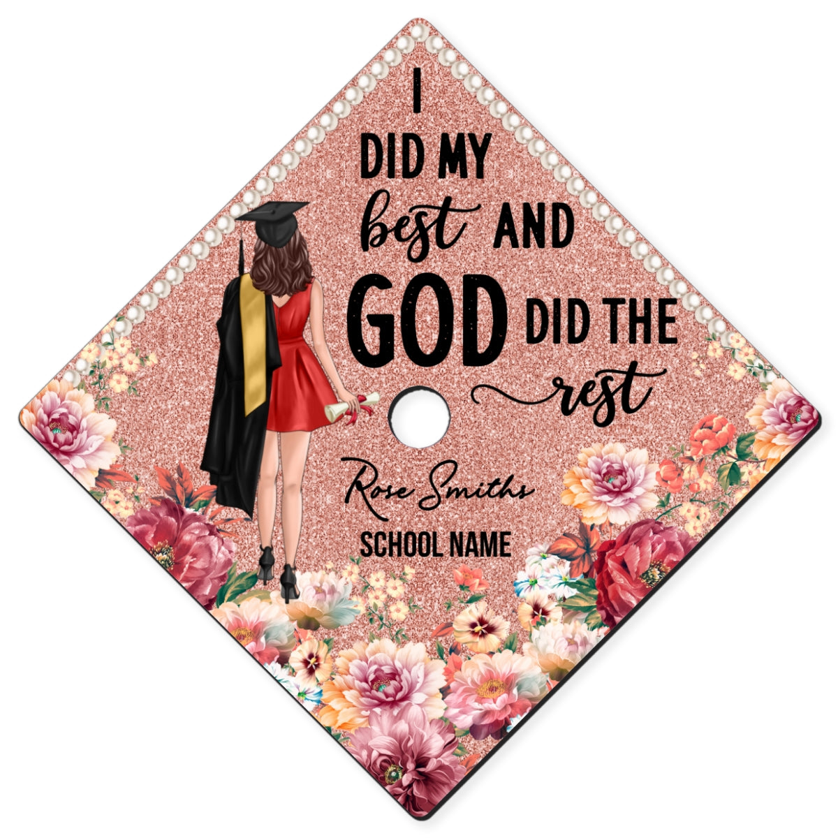 I Did My Best God Did The Rest Personalized Printed Graduation Cap Topper, Graduation Gift
