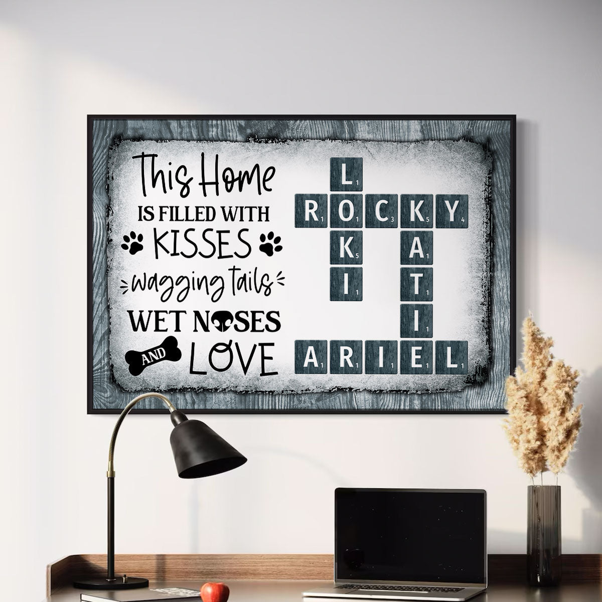 This Home Filled With Kisses Wagging Tails Dog Lover Crossword Puzzle Wall Art Personalized Poster
