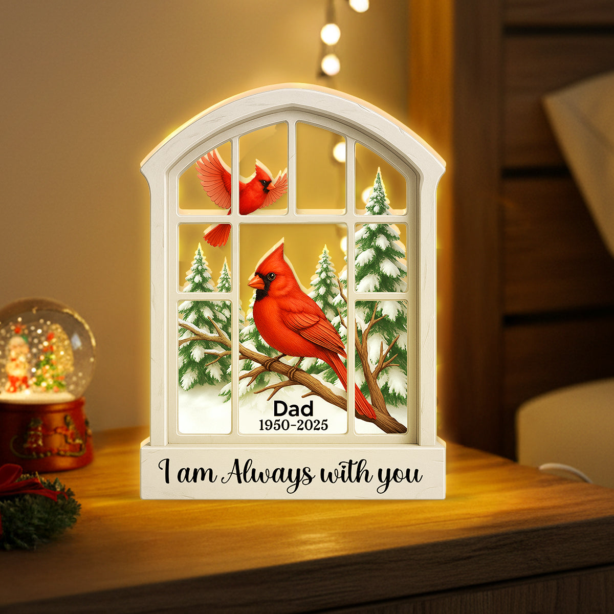 Cardinal Window Winter Scene - Personalized Light Box - Meaningful Memorial Keepsake