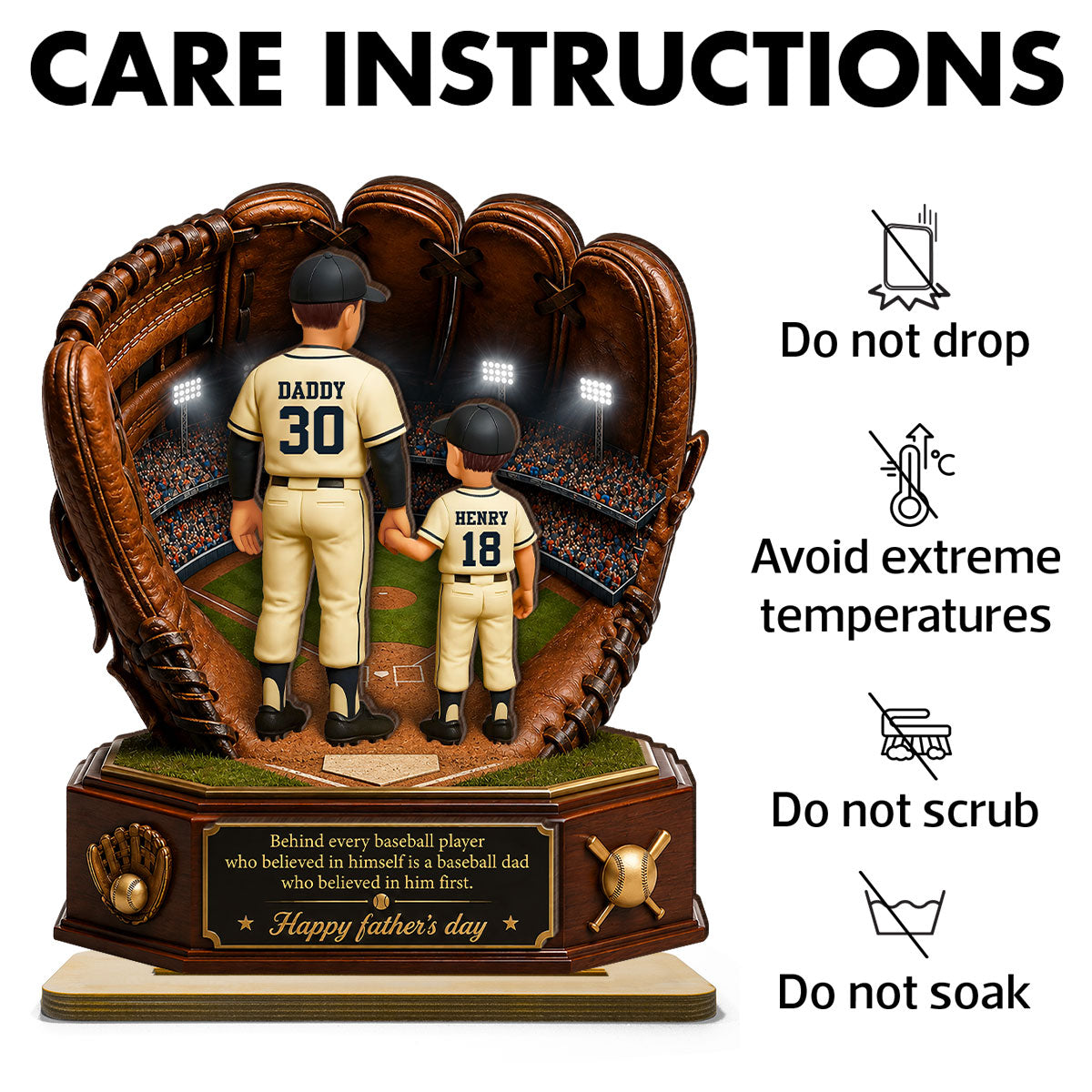 Behind Every Baseball Softball Player is a Dad - Personalized 2-Layered Wooden Plaque - Father's Day Gift for Dad, Husband