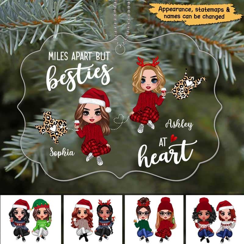 Long Distance Doll Besties Miles Apart Christmas Personalized Acrylic Ornament