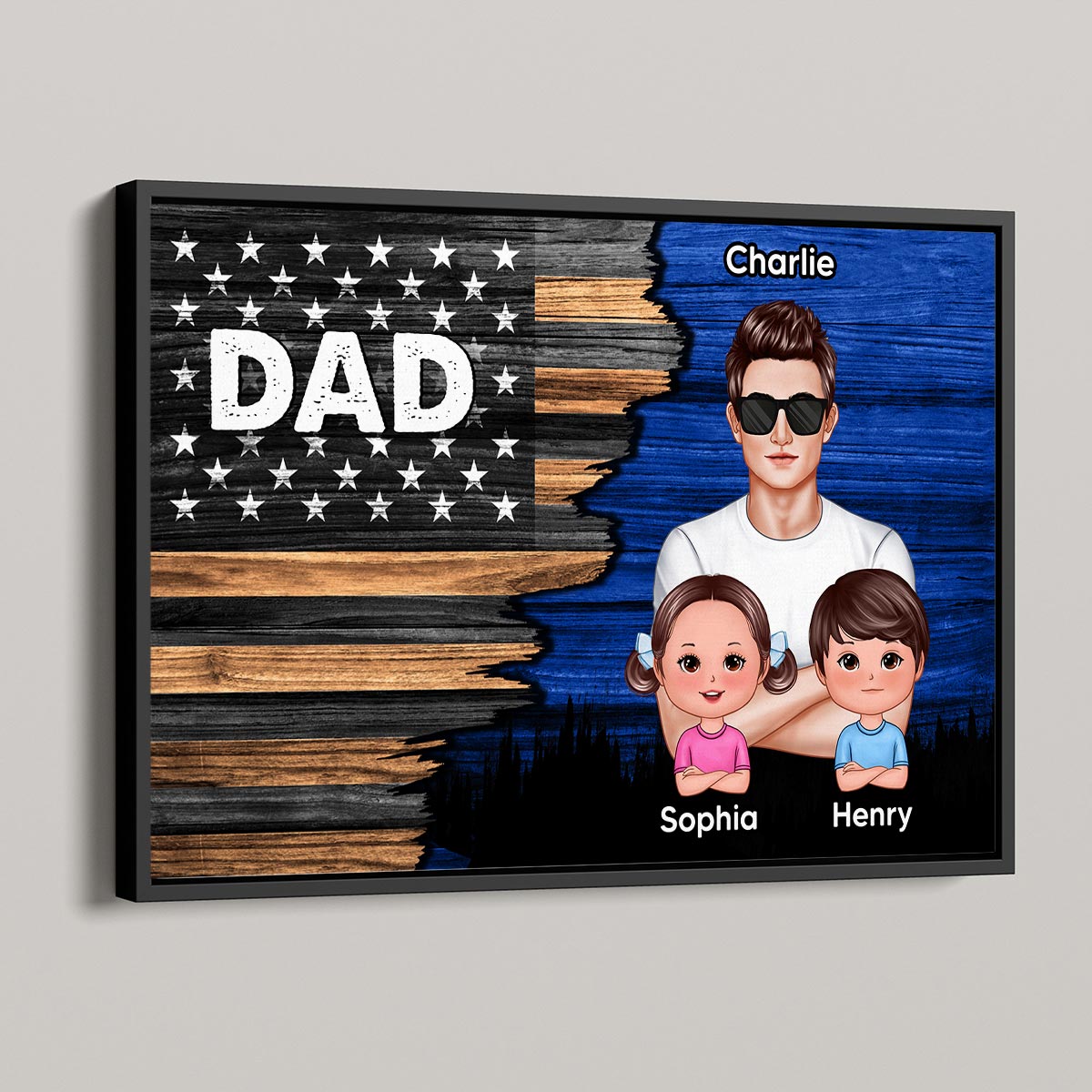 Dad Grandpa Papa Man & Kids Half Nation Flag Personalized Horizontal Poster, Father's Day Gift For Husband Dad Grandpa