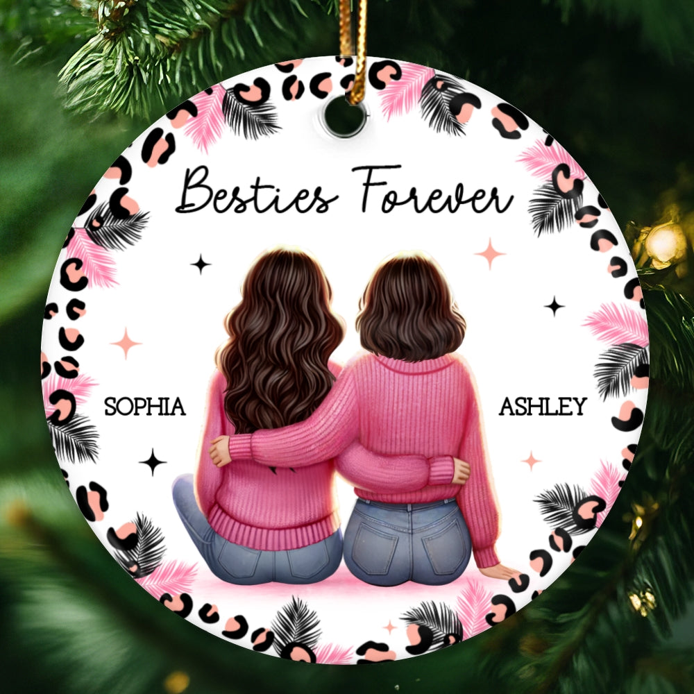 Personalized Christmas Bestie Pink Leopard, Best Friend Ornament, Friendship Ornament