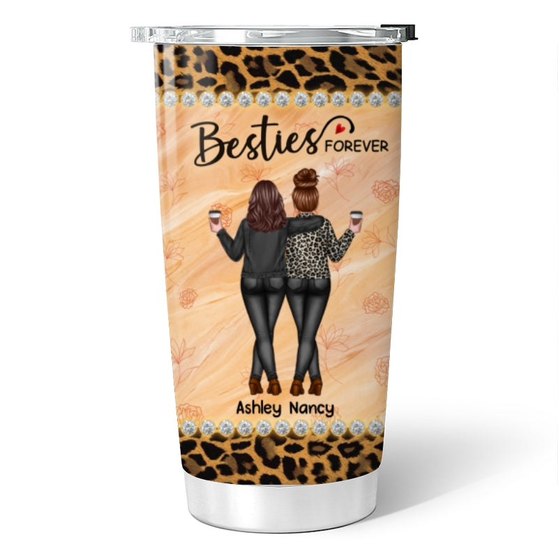 Leopard Pattern Back View Besties Sisters Personalized Tumbler