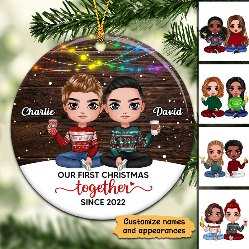 LGBT Doll Couple Colorful Light Personalized Circle Ornament