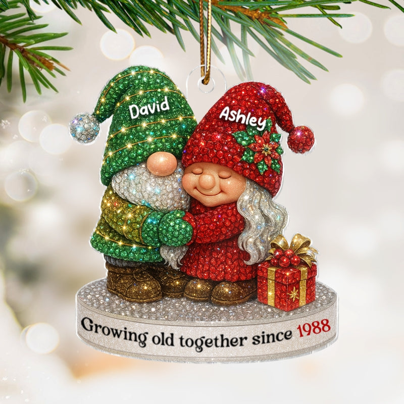 Crystal 3D Effect Gnome Old Couple - Personalized Acrylic Ornament - Christmas Gift for Couple, Husband, Wife