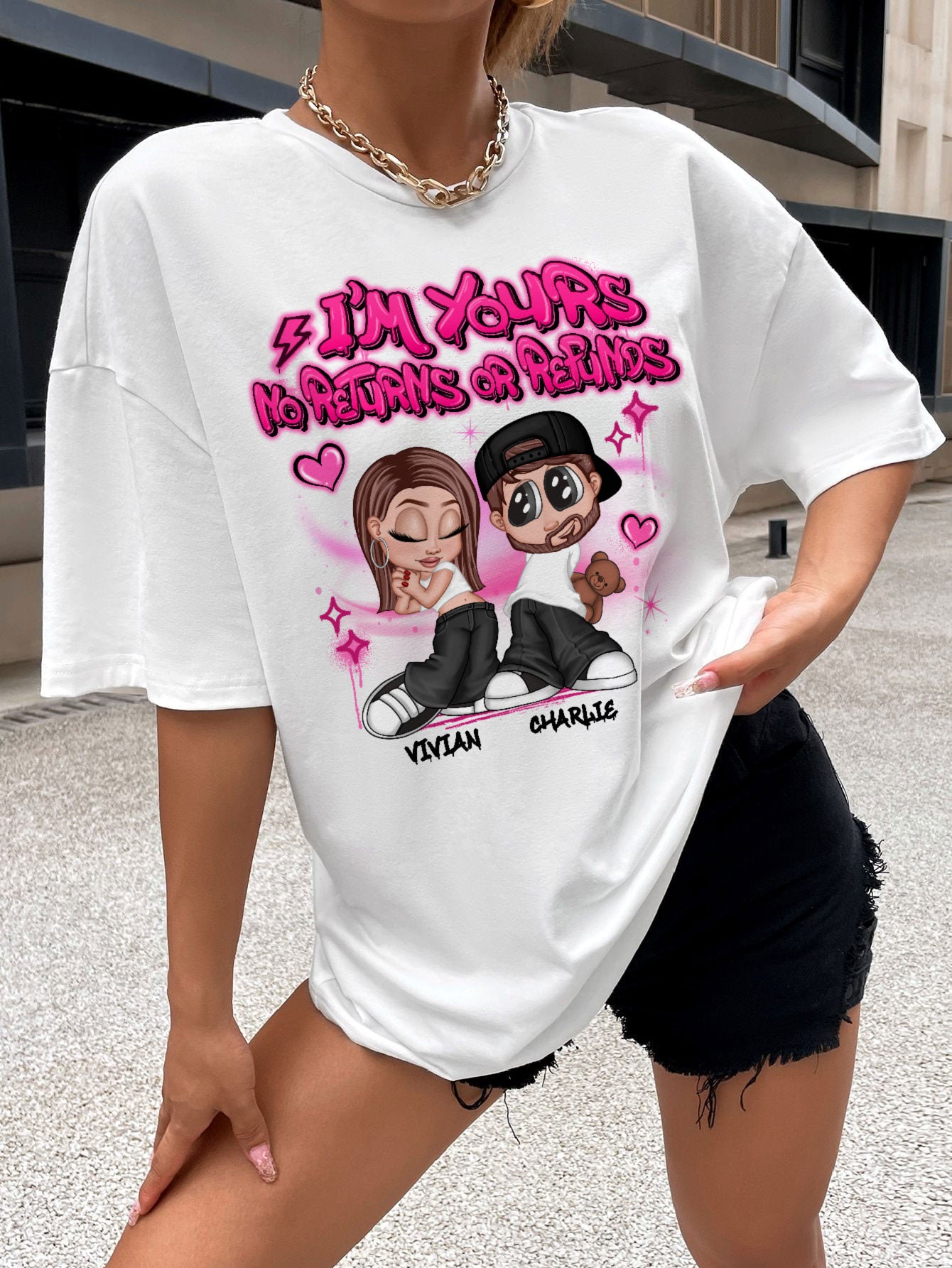 Y2K Couple Airbrushed - Personalized Shirt - Unique Valentine's Day Gift For Him, Gift For Her