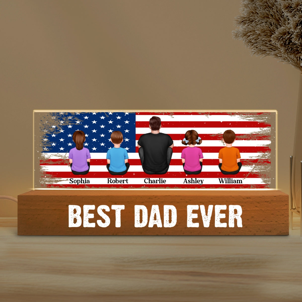 Best Dad Ever American Dad Grandpa Personalized Block LED Night Light