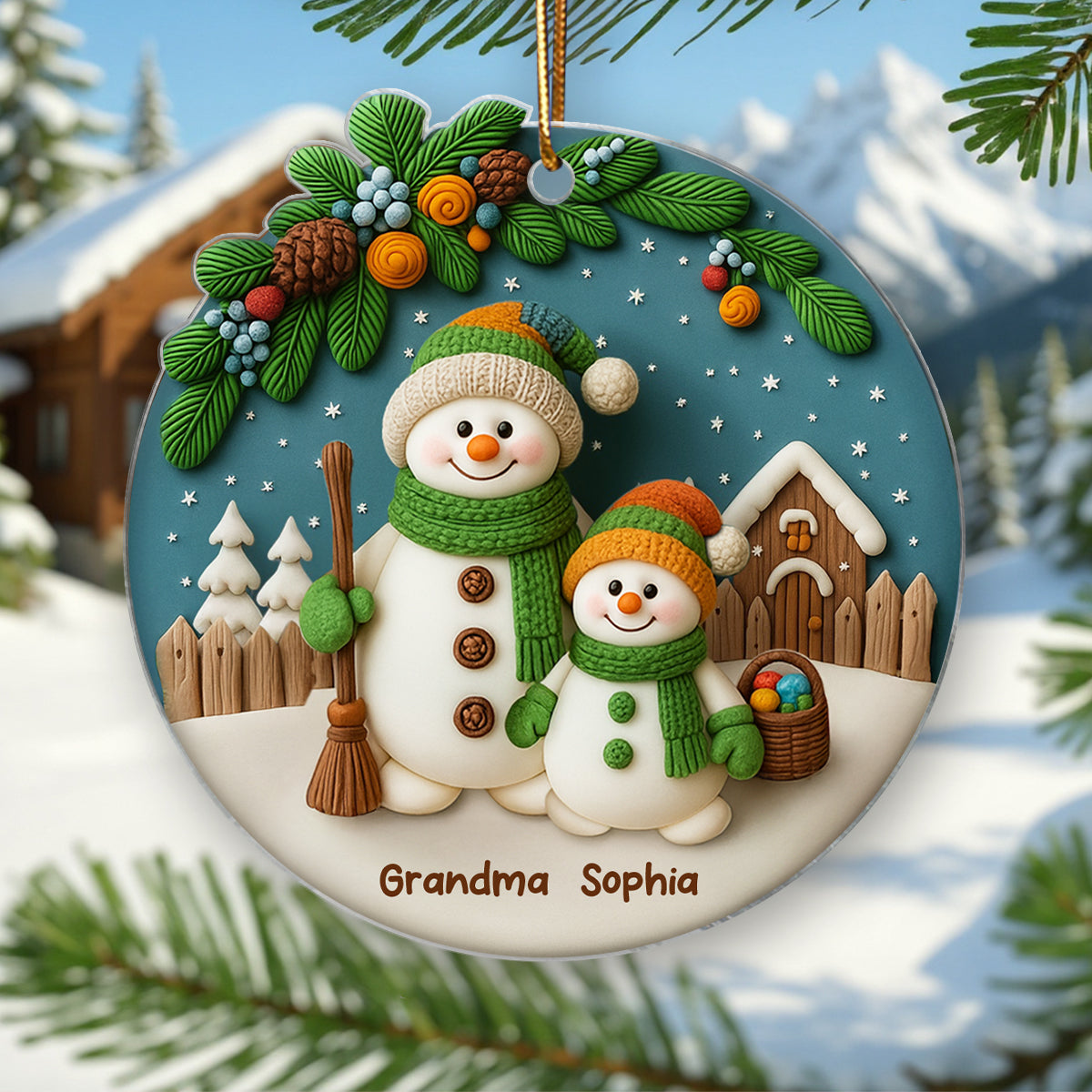 Grandma Grandkids 3D Effect Snowman Personalized Acrylic Ornament