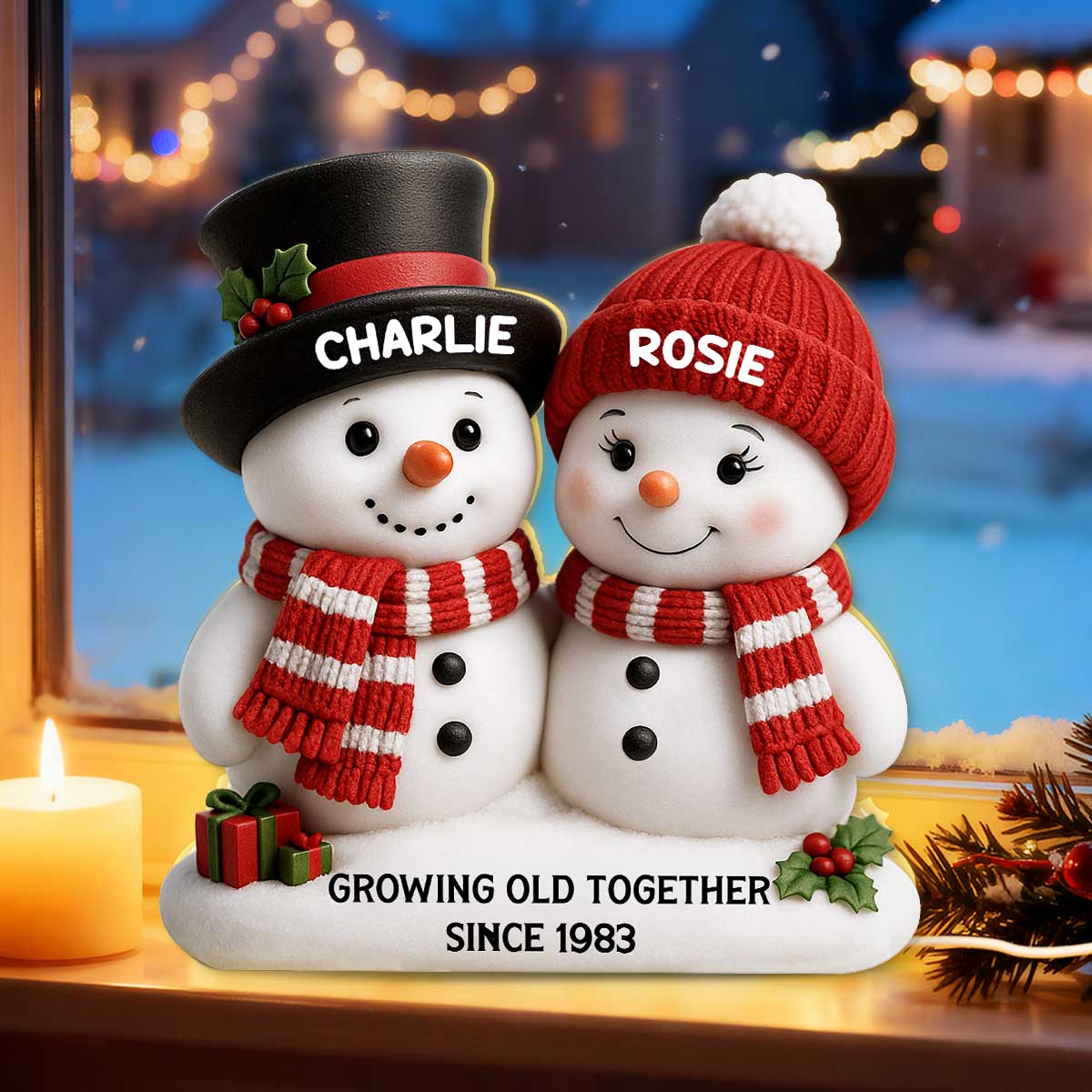Christmas Snowman Couple Growing Old Together - Personalized Light Box - Gift For Couple
