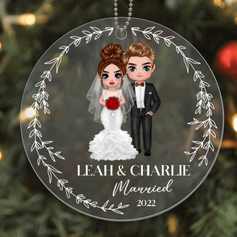 First Christmas Doll Couple Bride Groom Engagement Gift Wedding Gift Personalized Acrylic Ornament