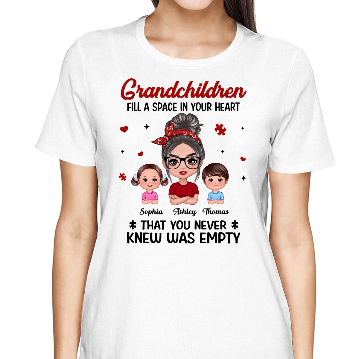 Grandchildren Fill Spaces In Grandma Heart Doll Grandma And Grandkids Personalized Shirt