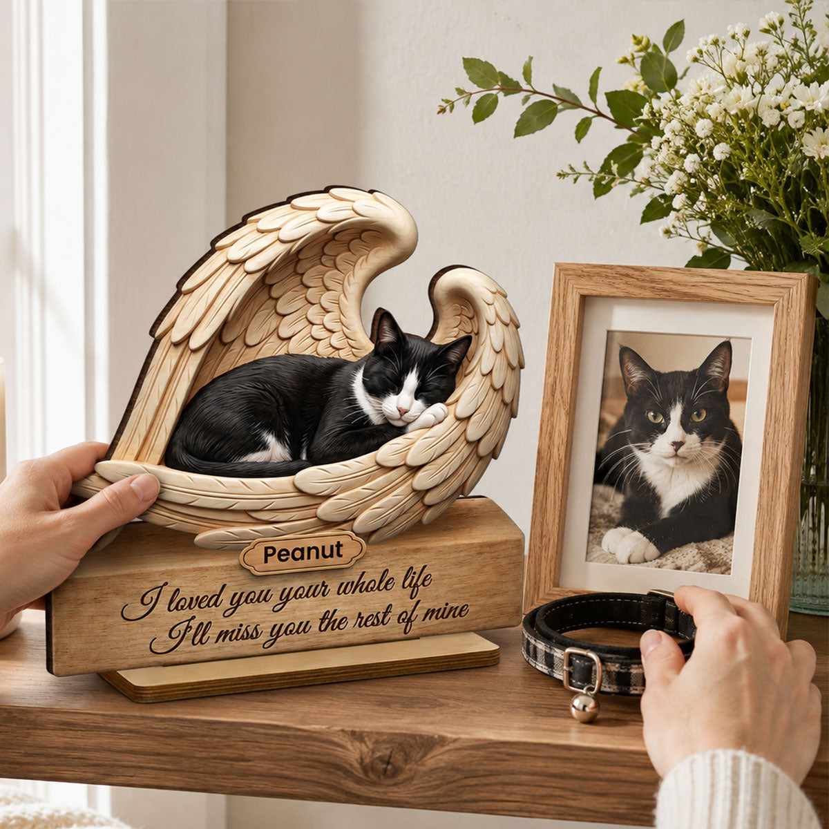 Cat Memorial I Loved You Your Whole Life - Personalized 2-Layered Wooden Plaque - Sympathy Pet Loss Gift