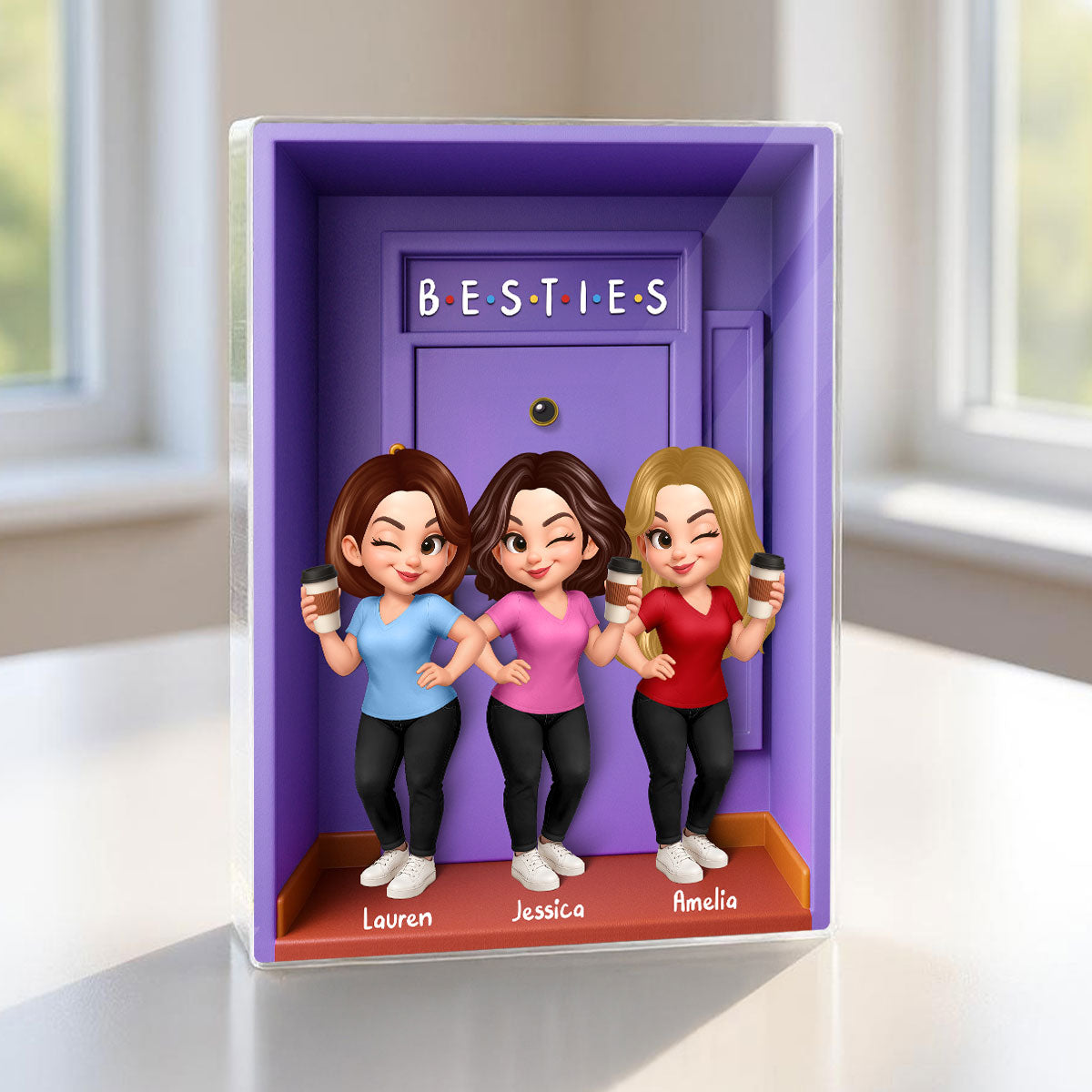Besties Purple Door Entryway 3D Effect Personalized Acrylic Block, Gift for Best Friends, Besties, Sisters