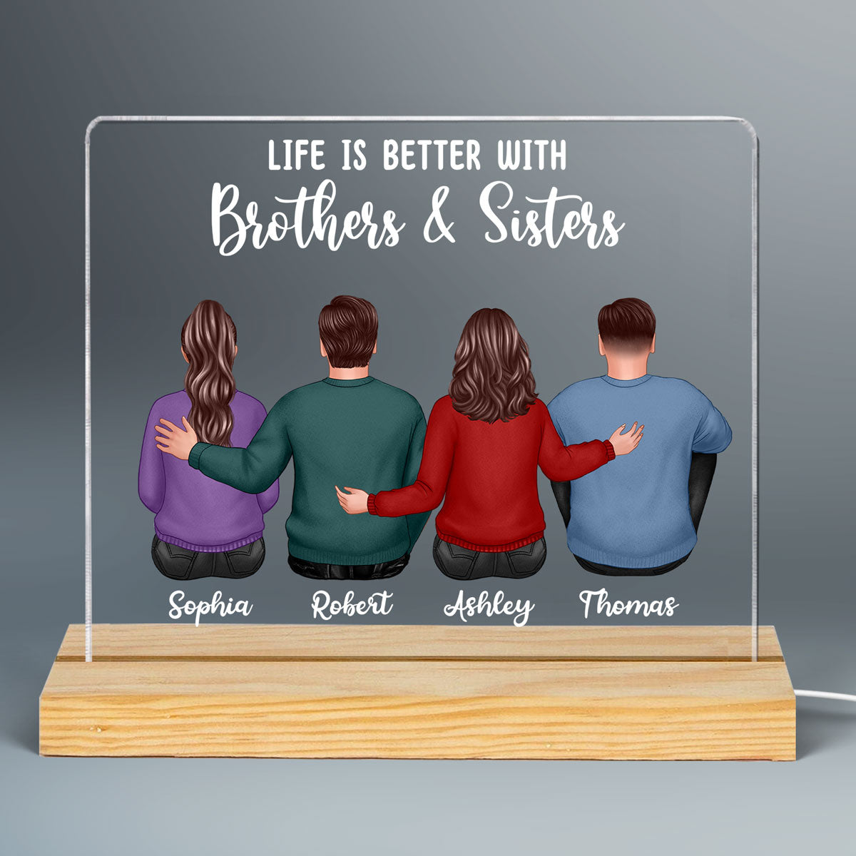 Back View Like Is Better With Brothers Sisters Personalized Custom Shape Acrylic Plaque LED Night Light