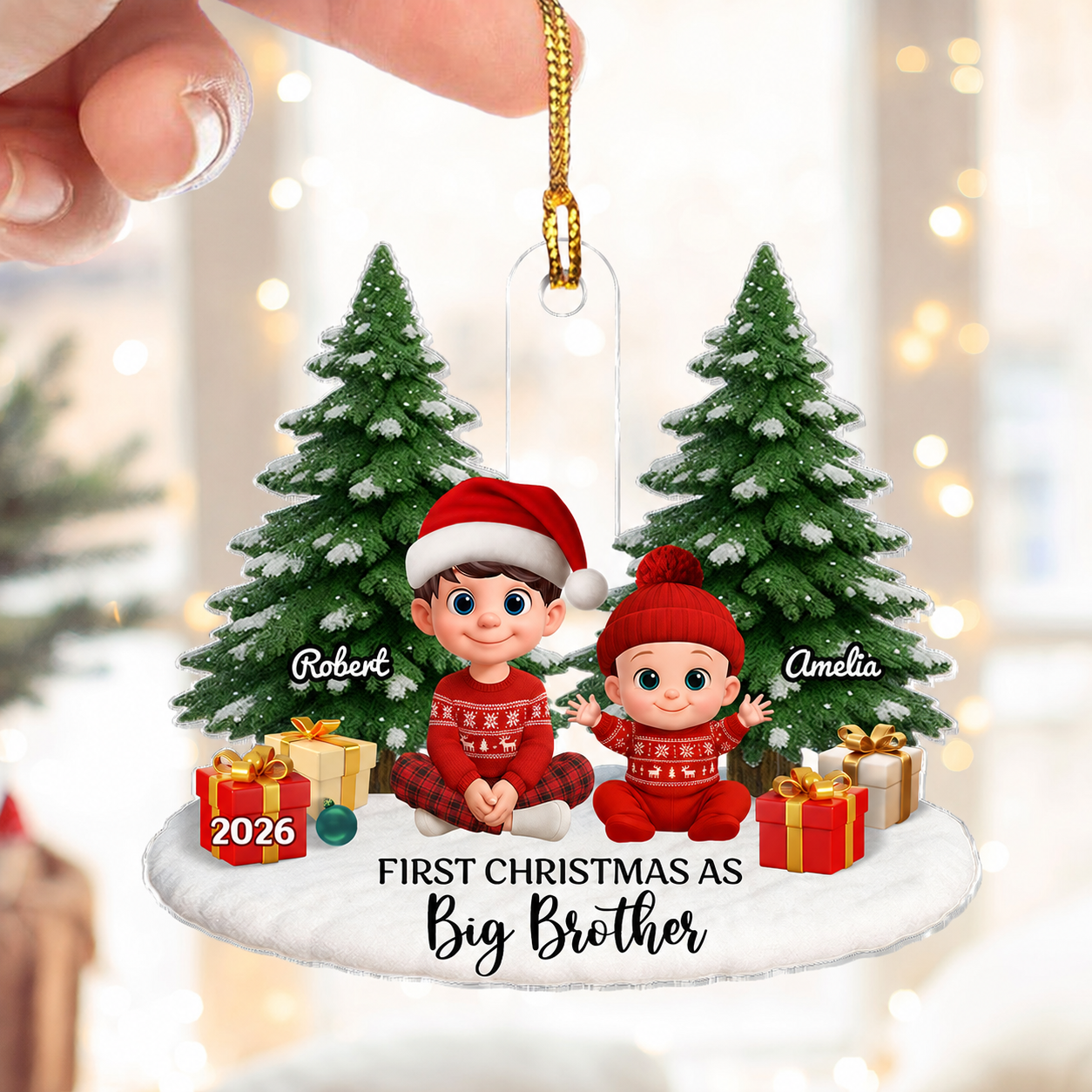 First Christmas With New Baby – Personalized Acrylic Ornament - Chritsmas Gift for Grandparent, Dad Mom, Big Sister, Big Brother
