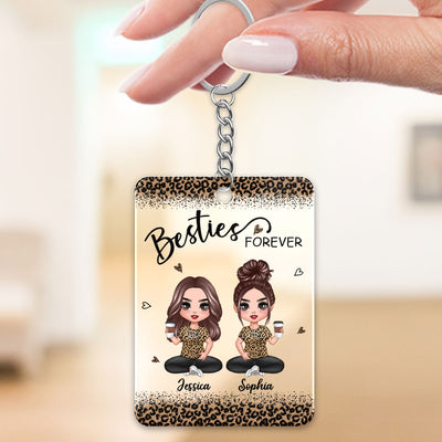 Leopard Doll Besties Sisters Sitting Personalized Acrylic Keychain